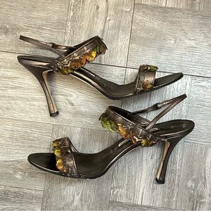 Manolo Blahnik Green and Brown Peacock Heels